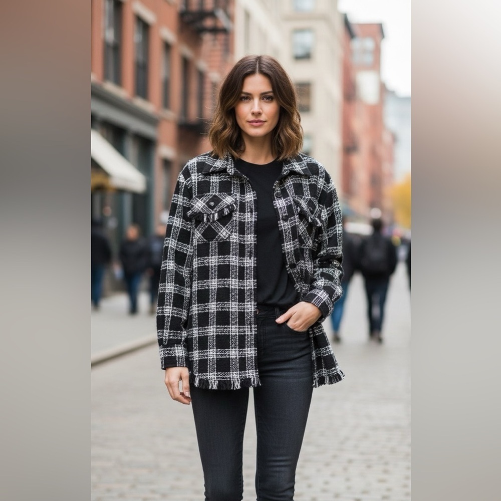 House of Harlow 1960 Black and White Plaid Oversized Jacket